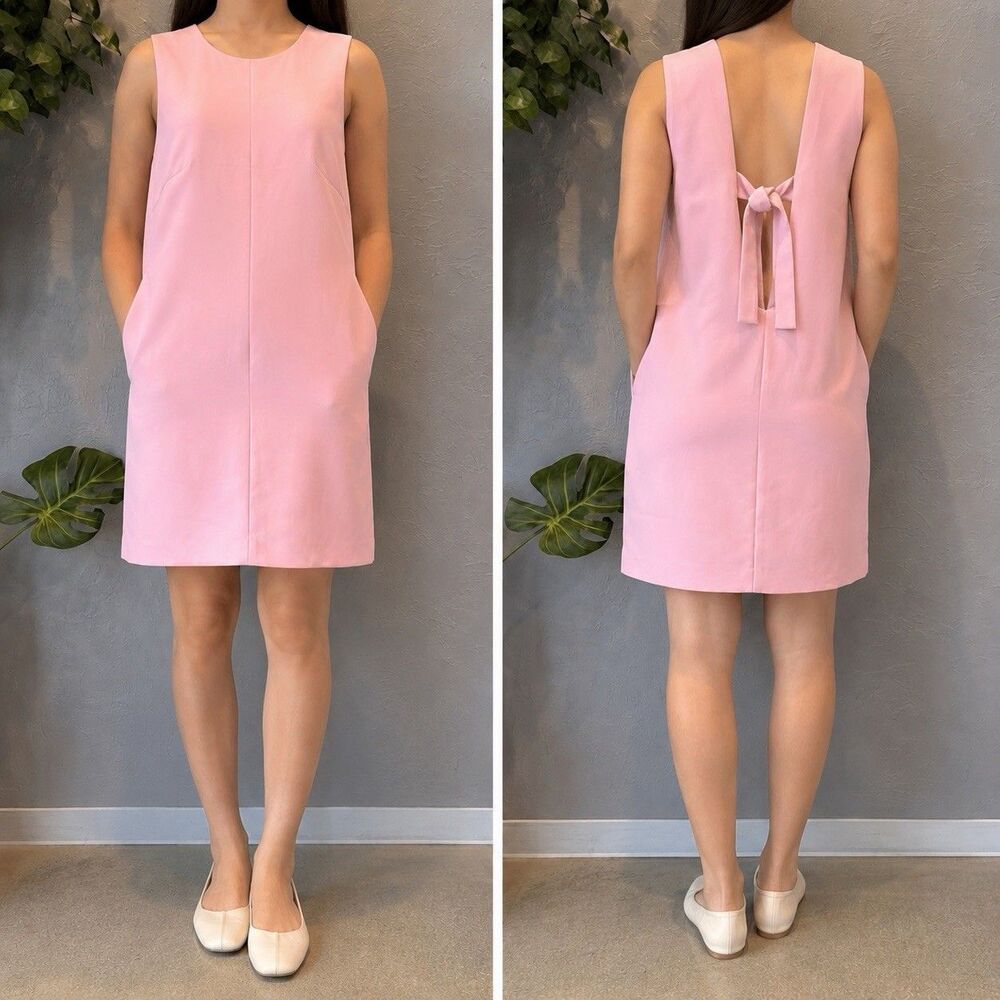 Missguided Pink Sleeveless Shift Mini Dress Open Low V-Back Tie Bow Details  XS